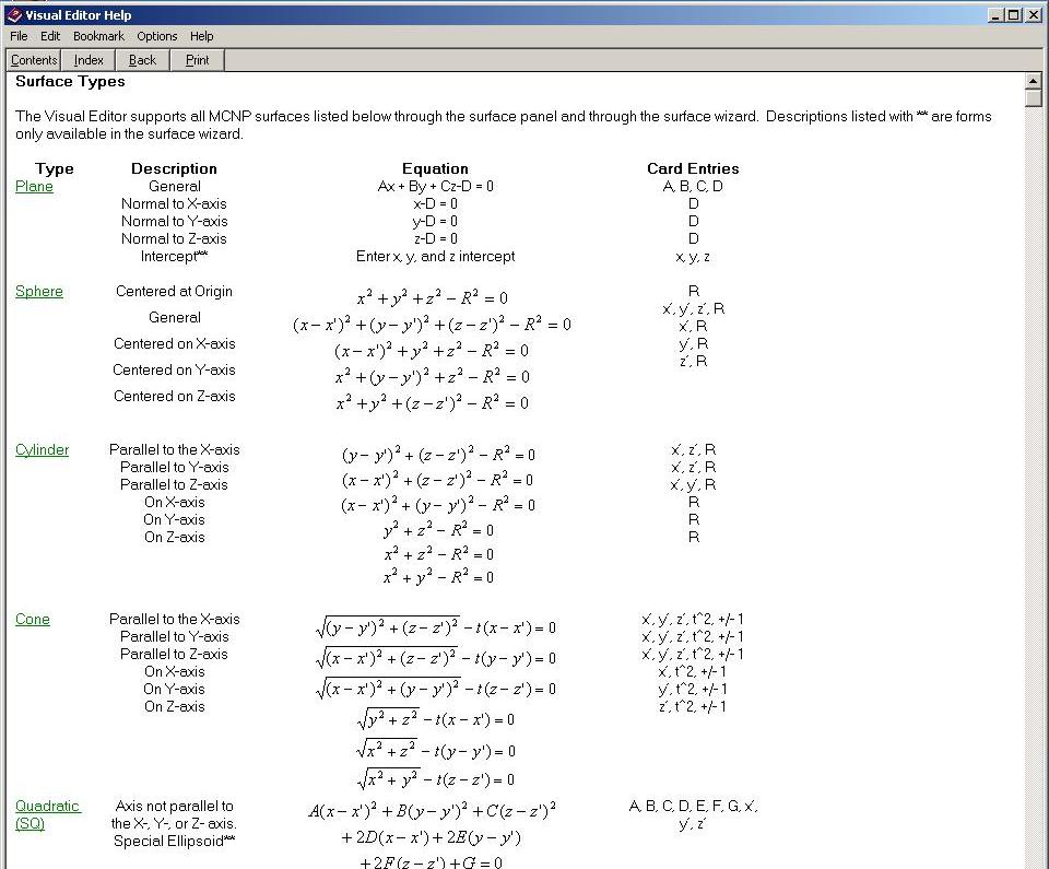 Help for Surface Types